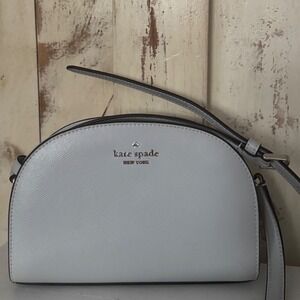 Kate Spade Perry Light Gray Saffiano Leather Dome Crossbody Old Money NWOT